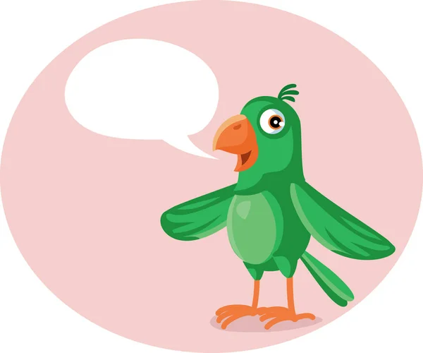 Cute Green Parrot Speech Bubble Vector Cartoon — стоковый вектор