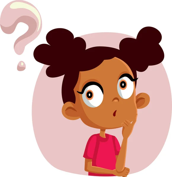 Menina Tendo Muitas Perguntas Vector Cartoon —  Vetores de Stock