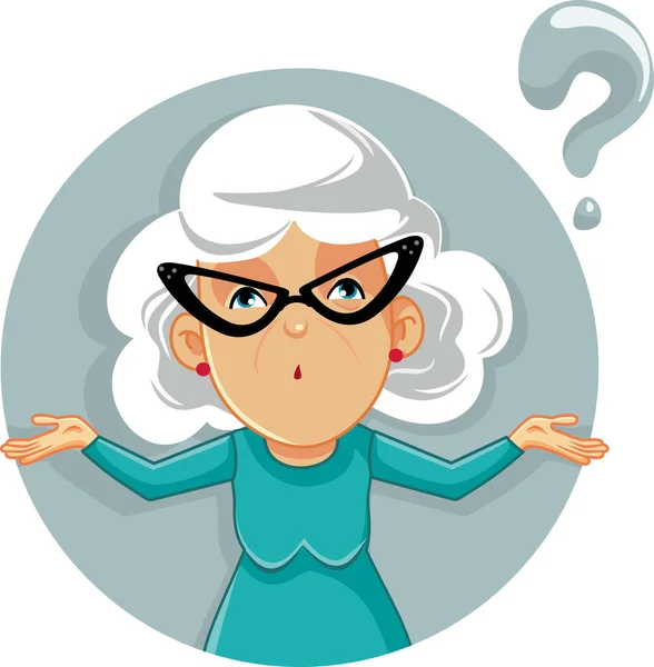 Grappige Oma Shrugging Vector Cartoon Illustratie — Stockvector