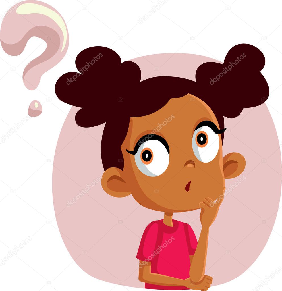 Little Girl Having Many Questions Vector Cartoon