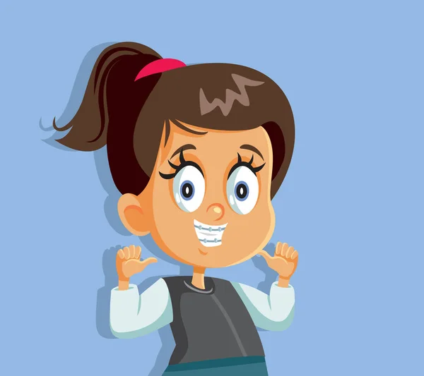 Joven Chica Dibujos Animados Sonriente Con Frenos — Vector de stock