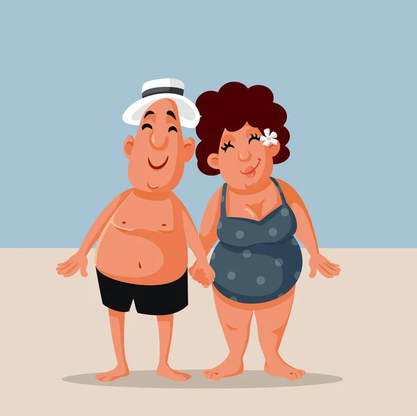 Pareja Divertida Dibujos Animados Playa Verano — Vector de stock