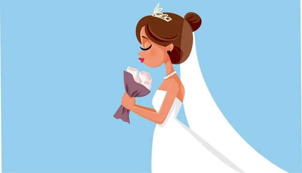 Bella Sposa Holding Fiore Mazzo Wedding Illustrazione — Vettoriale Stock