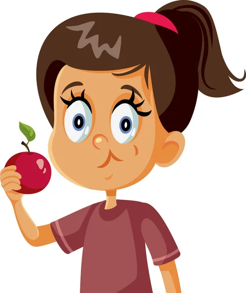 Cute Girl Eating Apple Vector Cartoon — Stock Vector