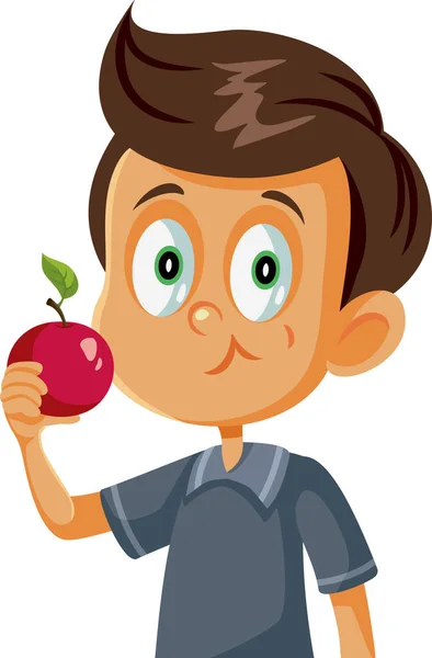 Cute Boy Eating Apple Vector Cartoon — Stock Vector