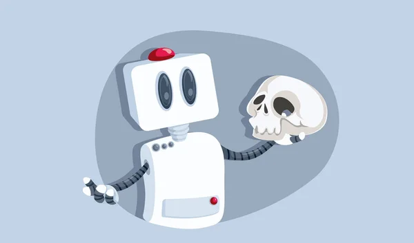 Hamlet Robot Holding Skull Întrebare Shakespeariană Ilustrație Conceptuală — Vector de stoc