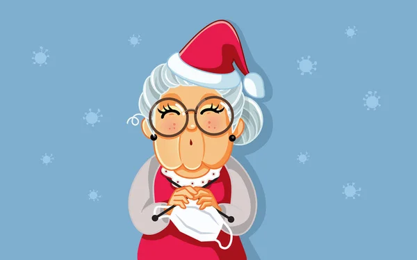 Mary Claus Pletená Maska Obličeje Pro Santa Během Zdravotní Krize — Stockový vektor