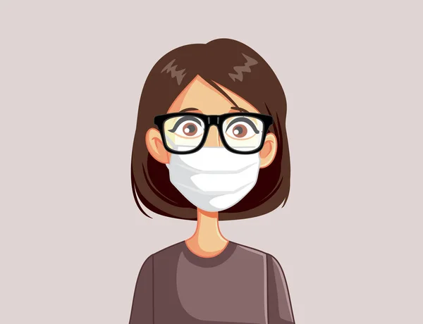 Mulher Vestindo Óculos Máscara Facial Médica Vector Cartoon — Vetor de Stock