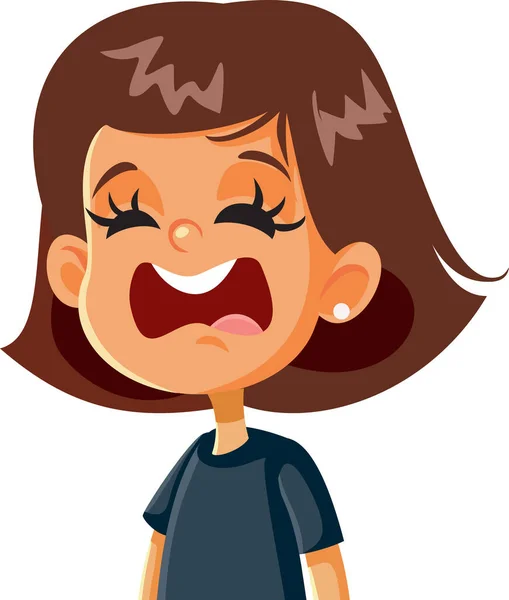 Unglückliches Weinendes Mädchen Vektor Zeichentrickfigur — Stockvektor
