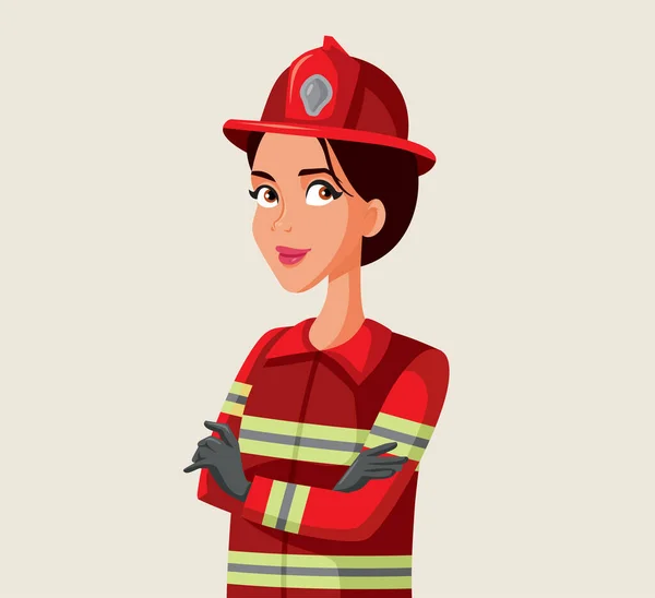 Karakter Pemadam Kebakaran Perempuan Penyelamatan Dalam Helm Aman Dan Seragam - Stok Vektor