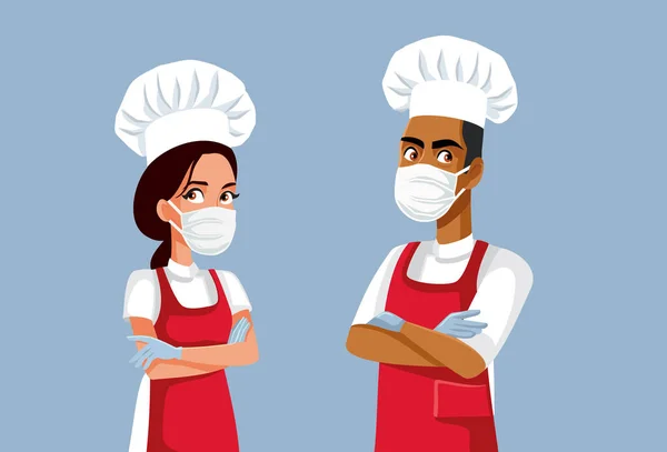 Equipo Chefs Usando Equipo Protección Personal — Vector de stock