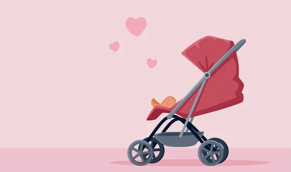 Pink Baby Stroller Σχεδιασμός Εικονογράφησης Διανύσματος — Διανυσματικό Αρχείο
