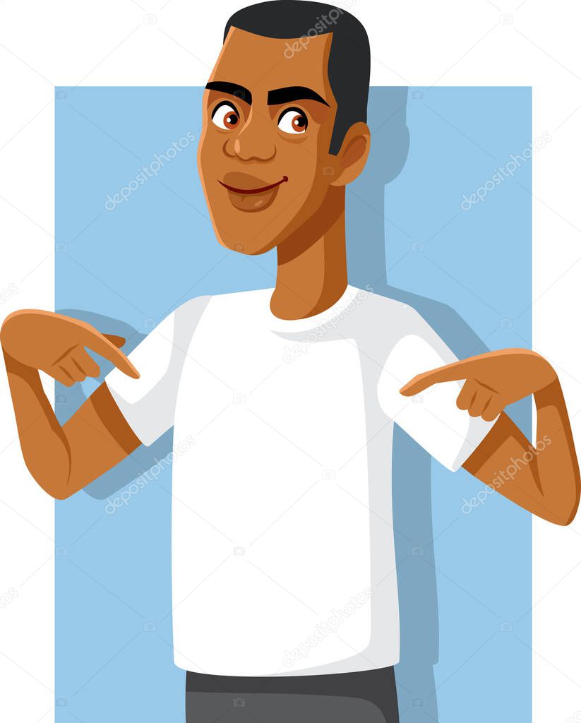 Smiling African Man Pointing to Blank White Shirt