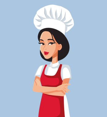 Asyalı Kadın Aşçı Karşılıklı Kollarla Duruyor
