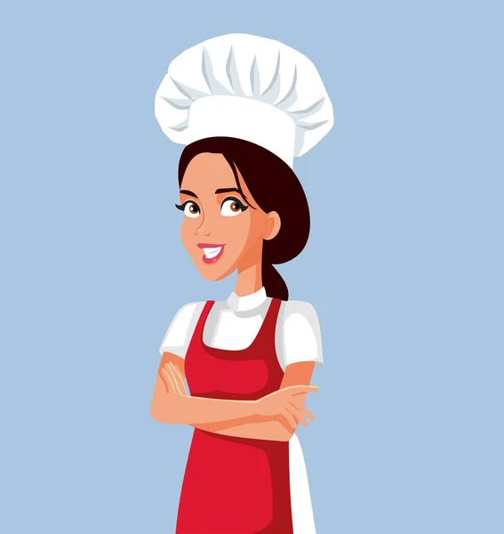 双手交叉站立的女厨师微笑 — 图库矢量图片