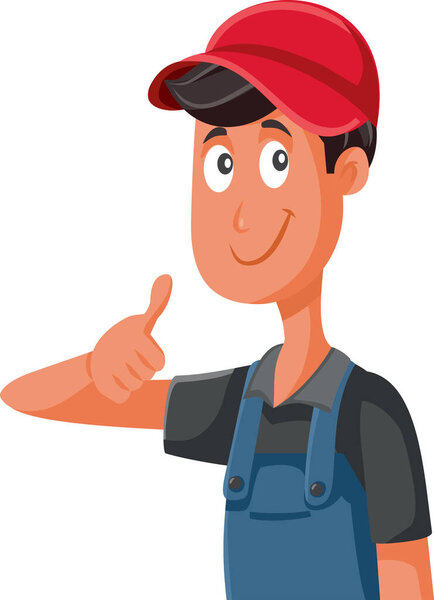 Happy Worker in Uniform Holding Thumbs Up