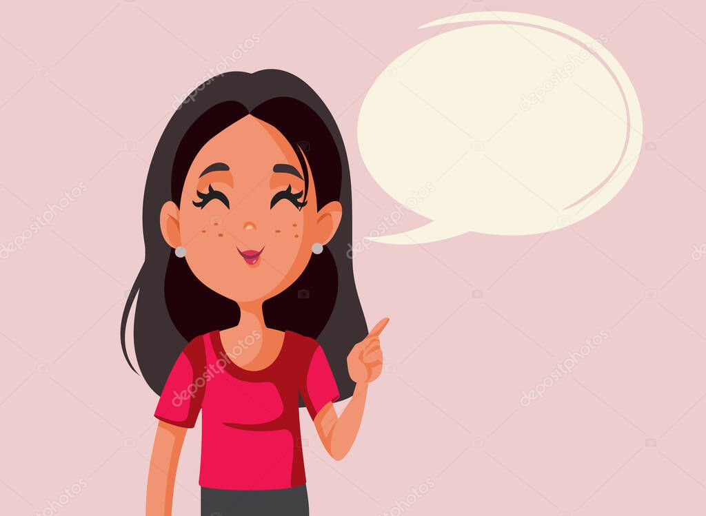 Woman with Speech Bubble and Pointed Finger Vector Cartoon 