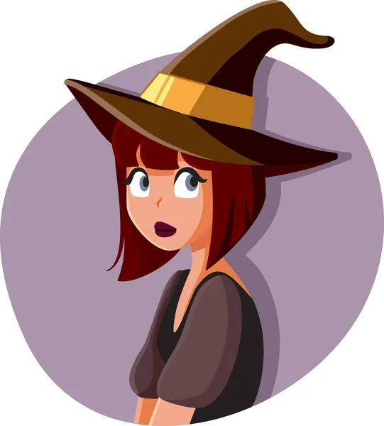 Halloween Witch Girl Vestindo Chapéu Traje — Vetor de Stock