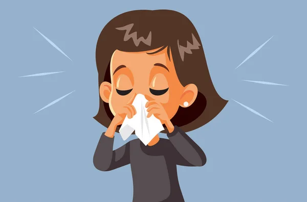 有流感的病女吹鼻涕 — 图库矢量图片