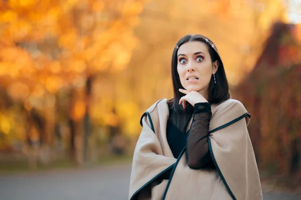 Worried Stylish Woman Standing Outdoors Park — Stock Photo, Image