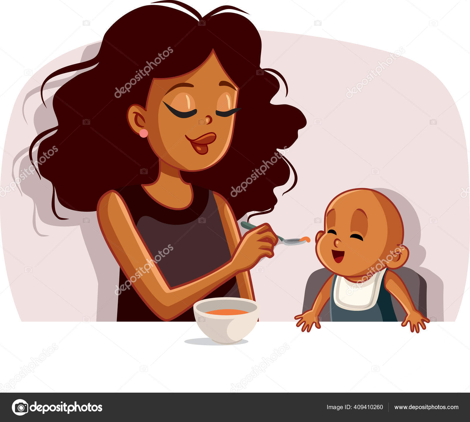 African Mother Feeding Her Baby Solid Food Spoon Stock Vector Image by  ©nicoletaionescu #409410260