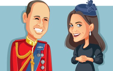 Londra, İngiltere, 17 Eylül 2020, Prens William ve Kate Middleton Vektör İllüstrasyonu