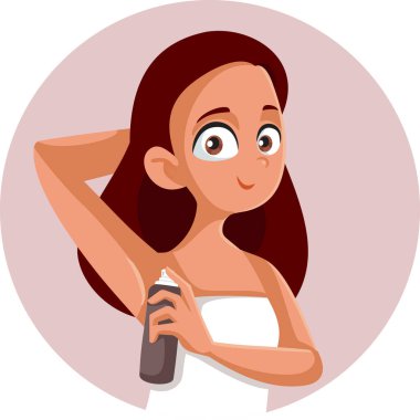 Genç Kız Vücut Spreyleme Vektörü Karikatürü Kullanıyor