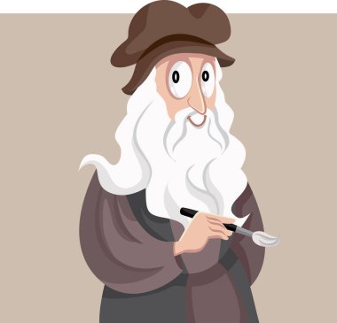 Rönesans Sanatçısı Leonardo Da Vinci Vektör Çizgi Filmi