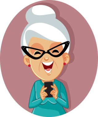 Akıllı Telefon Tutan Mutlu Yaşlı Kadın