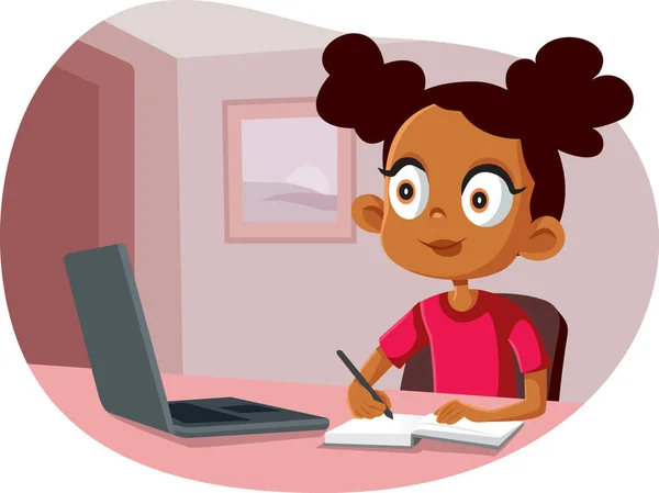 African School Girl Estudiando Desde Casa — Vector de stock