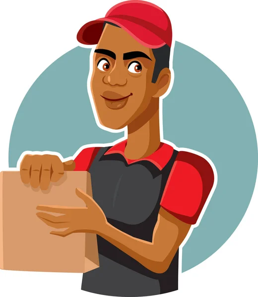 Male Fast Food Worker Holding Delivery Bag — Stock Vector