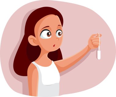 Teen Girl Experiencing First Menstruation Holding a Tampon clipart