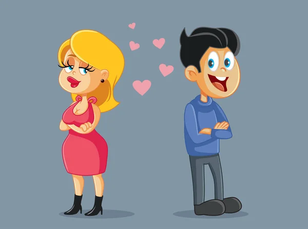 Schattig Paar Flirten Eerste Date Vector Cartoon — Stockvector