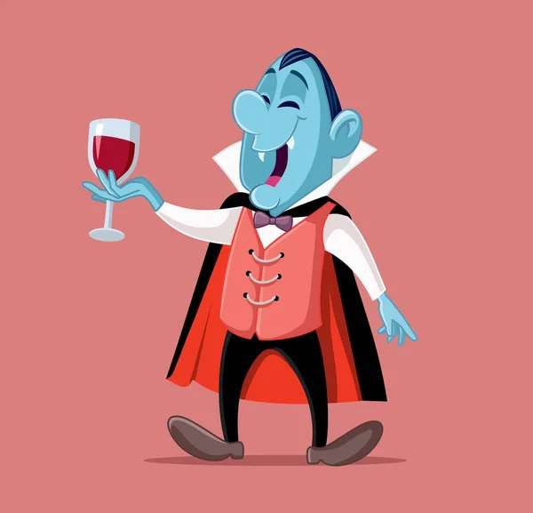 Vampiro Feliz Bebiendo Vino Vector Dibujos Animados — Archivo Imágenes Vectoriales