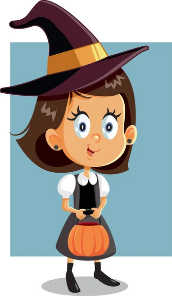 Halloween Girl Witch Costume Going Trick Treat — Stock Vector