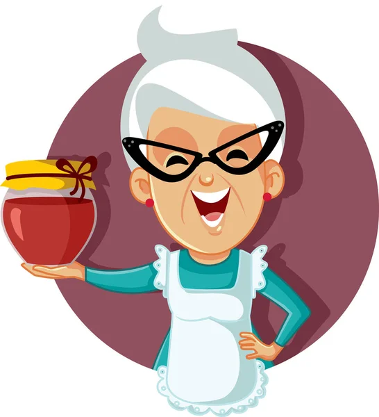 Granny Holding Jar Homemade Jam — Stock Vector