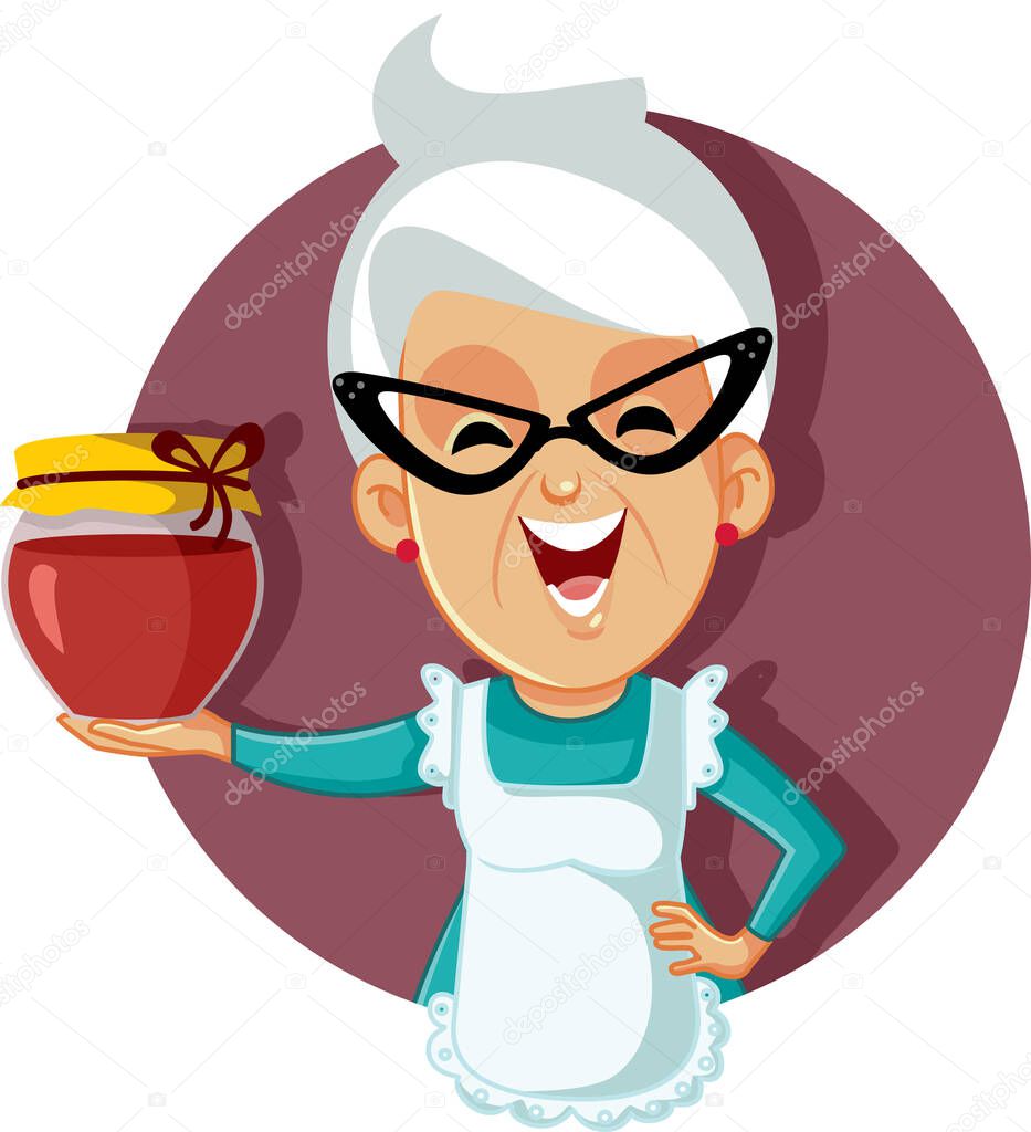 Granny Holding a Jar of Homemade Jam
