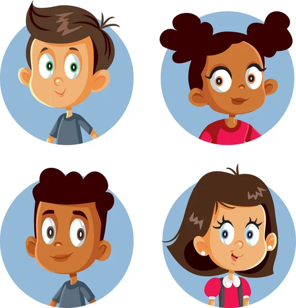 Lindo Feliz Niños Vector Dibujos Animados Conjunto — Vector de stock