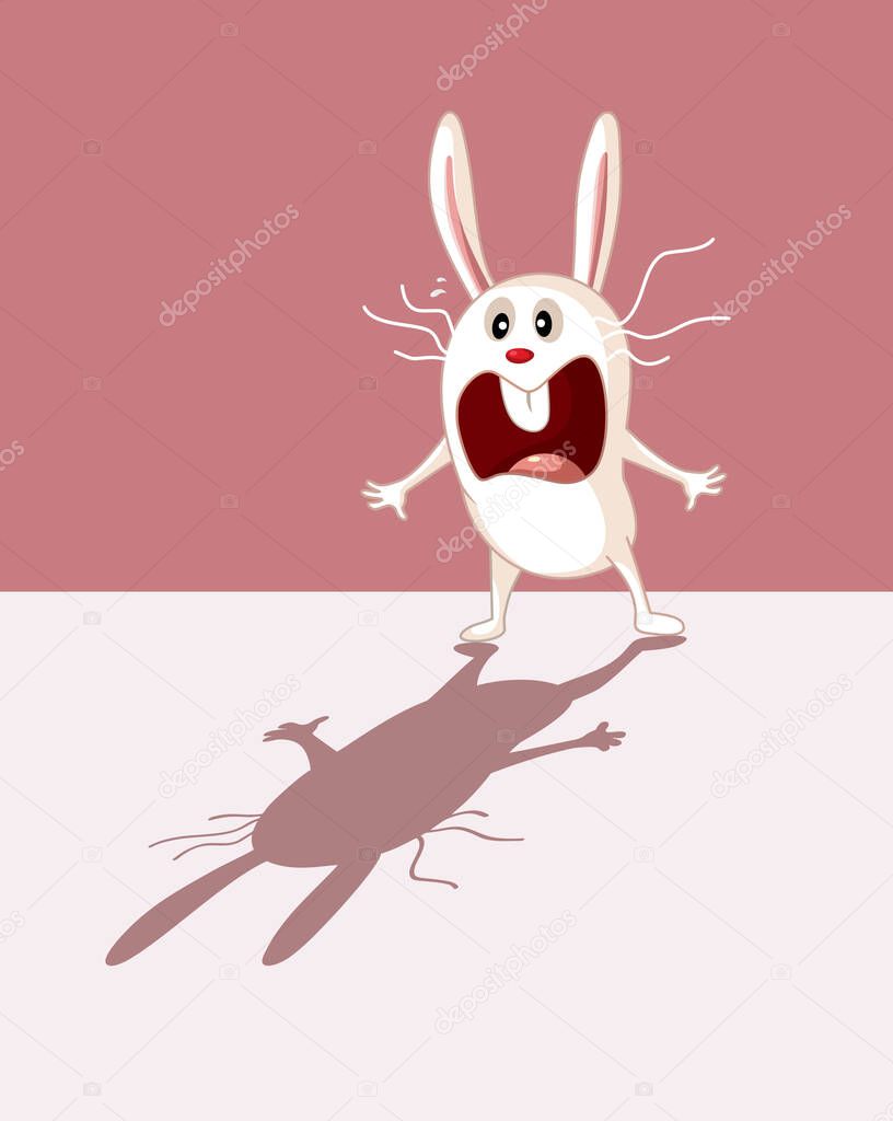 Funny Bunny Being Scared of His Own Shadow Cartoon Illustration 