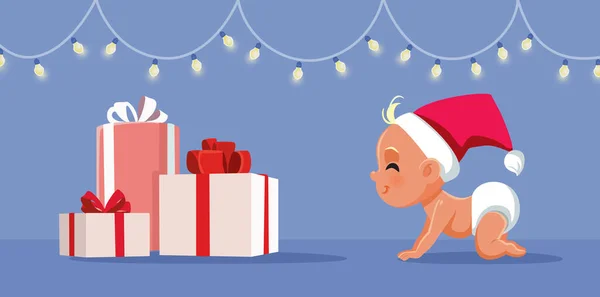 Baby Celebrating First Christmas Vector Cartoon — Stock Vector