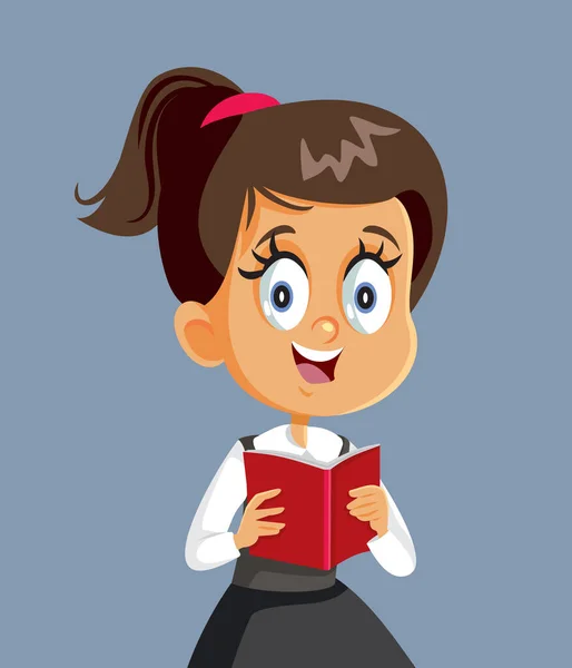 Schoolgirl Holding Book Vector Character Illustration — стоковый вектор