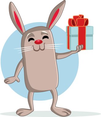 Komik Paskalya Tavşanı Hediyelik Vektör Çizgi Film Maskotu Tutuyor