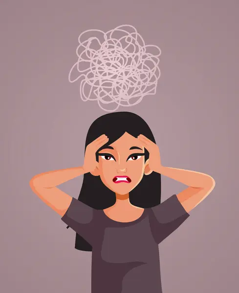 Vector Woman Having Anxiety Attack Feeling Depressed — Stock Vector
