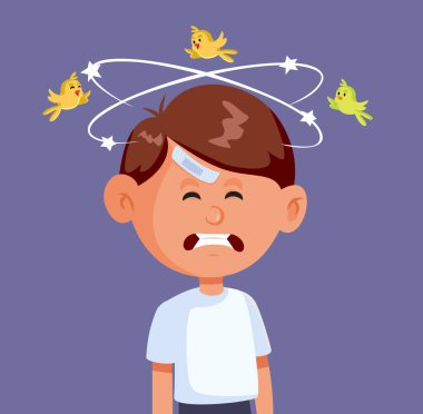 Yaralanan Çocuk Baş Yaralama Vektörü Çizgi Filmi Karakteri