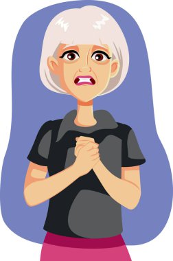 Elleri Kapalı Yaşlı Kadın Dua Eden Vektör İllüstrasyonu