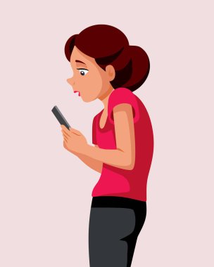 Kambur Kız Telefon Vektörü Karakterinde Mesajları Okuyor