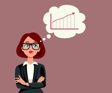 İş kadını İş Yönetmeni İllüstrasyonunu Nasıl Büyüteceğini Düşünüyor