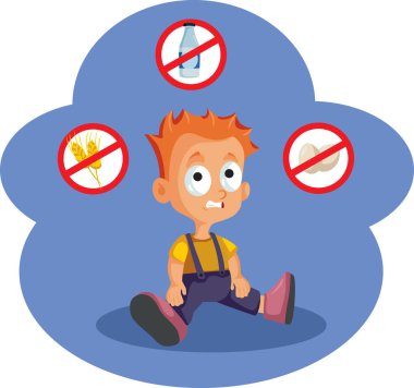 Çok Gıda Hoşgörüsüzlüğü Vektörü Çizgi Filmi Karakteri ile Yürüyen Çocuk