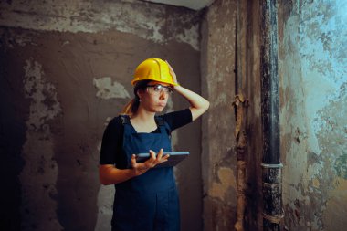 Bulmacalı Mühendis İnşaat Alanında Pc Tableti Tutuyor