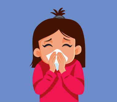 Hasta Alerjik Çocuk Burun Vektörü Çizgi Filmini Sümlüyor